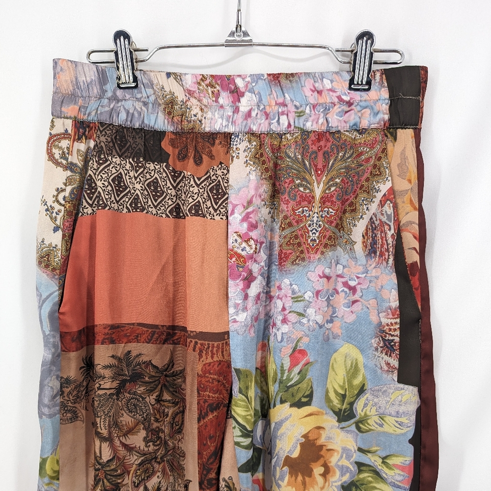 Zara Patchwork Printed Satin Pants Size Small - image 4